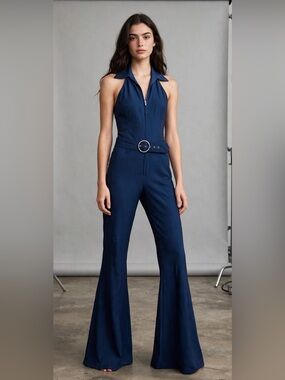 bebe Navy Blue Belted Jumpsuit Vintage